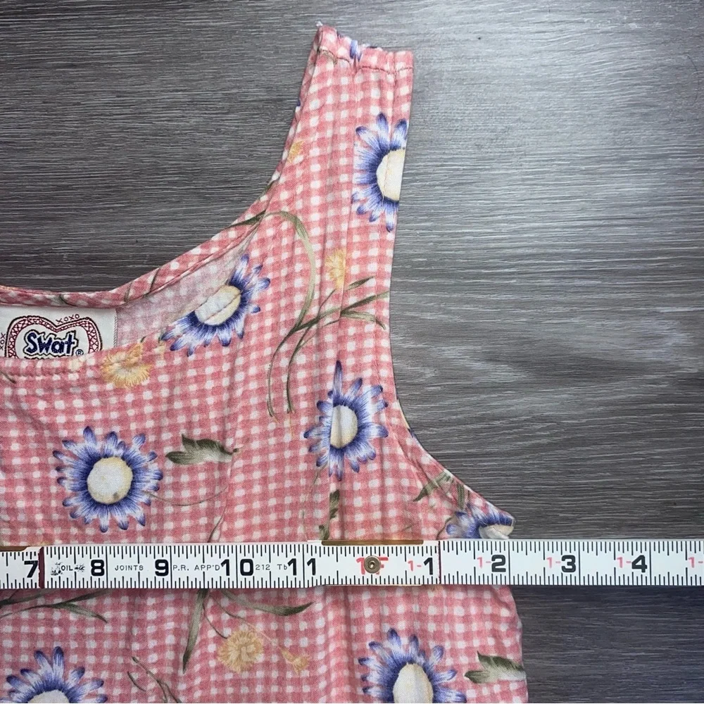 Vintage Swat Gingham Floral Dress Size 16 Pink Sleeveless‎ 90s Cottagecore